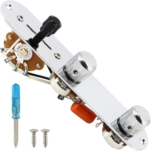 Vista 8 de Placa de control de guitarra totalmente cargada, interruptor de 3 vías precableado, 250 K, grandes potenciómetros moleteados, controles de tono