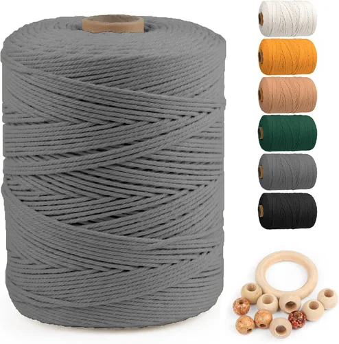 Vista 64 de ZUEXT Cordón de algodón para macramé de 4 mm x 500 m, ZUEXT Cordones trenzados naturales hechos a mano en verde manzana de 4 hebras, cuerda de lana