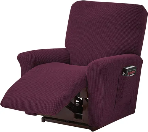 Vista 22 de MIFXIN Funda reclinable de terciopelo de 4 piezas, elástica de 1 asiento, fundas de sofá reclinable, fundas elásticas suaves para sillas Verde Oscuro