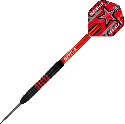 Vista 2 de Winmau Joe Cullen The Rockstar - Juego de dardos profesionales de latón de 0.71 oz con vuelos y tallos (ejes)