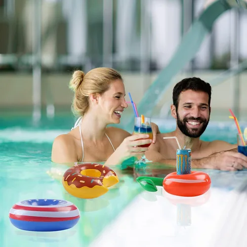 Vista 3 de Kleeblatt Flotadores de bebidas para piscina, soportes inflables para bebidas de rosquilla, soportes flotantes para bebidas para fiesta en la piscina