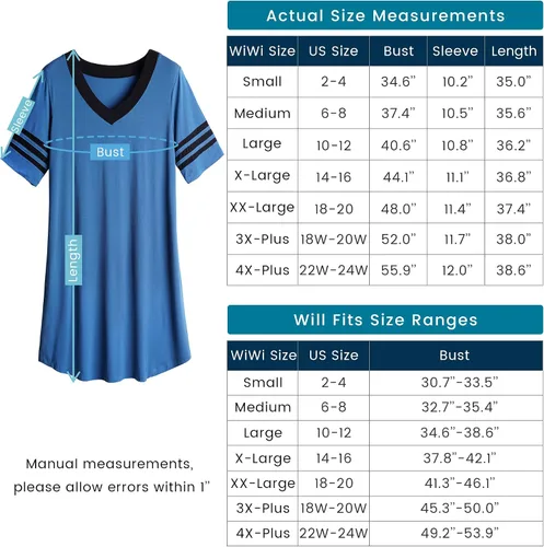 Vista 6 de WiWi Bamboo Viscose Nightgowns for Women 34 Sleeve Nightshirts Sleep Shirt Plus Size Sleepwear Pajamas Dress S-4X