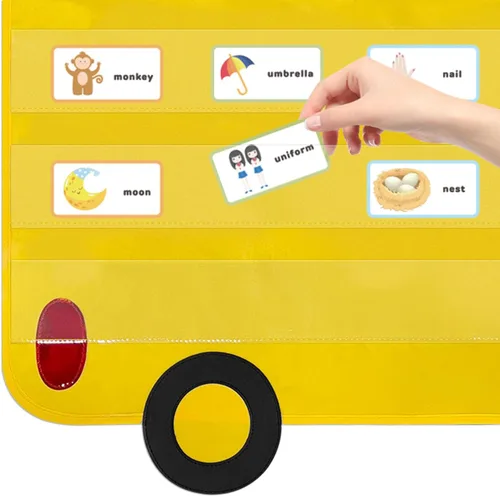 Vista 2 de Tabla de bolsillo de construcción de palabras, gráfico educativo en forma de autobús, gráficos de bolsillo para el aula para niños, recursos