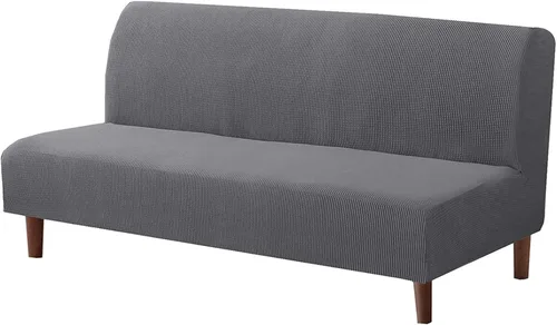 Vista 10 de Funda elástica para sofá de futón sin brazos, fundas de sofá y cama de forro polar a cuadros, fundas protectoras lavables para muebles con parte