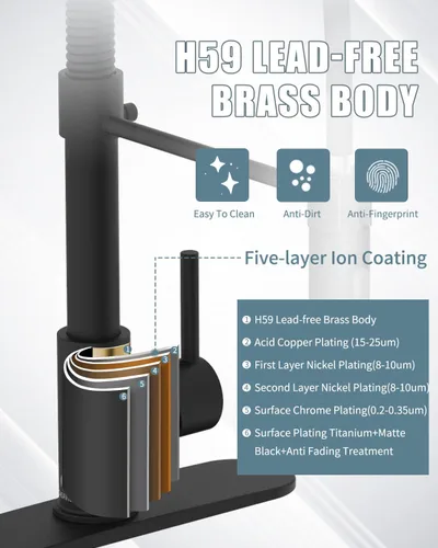 Vista 9 de Llave de cocina negra con luz LED, llave de cocina con dispensador de jabón, llave para fregadero de cocina, llave de cocina de acero inoxidable