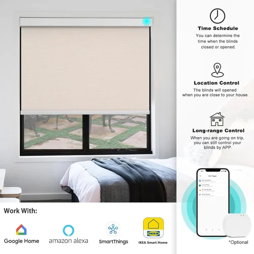 Vista 4 de Changshade Persianas enrollables inteligentes motorizadas personalizadas, persianas enrollables opacas eléctricas sin cordón funcionan con Apple