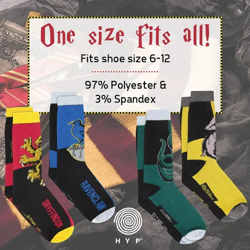 Vista 4 de Hyp Calcetines Harry Potter para hombre y mujer, calcetines con las casas de Hogwarts, caja de regalo, paquete de 4 calcetines casuales, Harry Potter