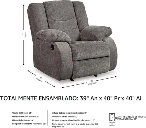 Vista 3 de Signature Design by Ashley Tulen - Mecedora reclinable contemporánea, movimiento mecedor suave, reclinación con lengüeta de tracción, tapicería