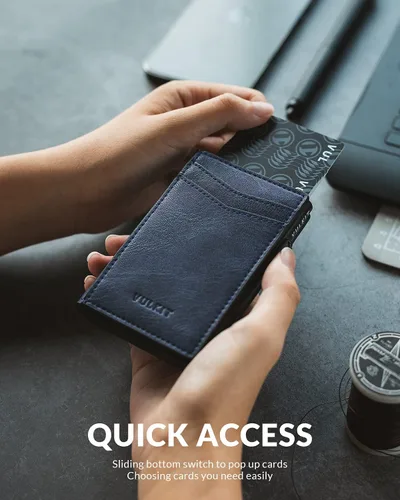 Vista 15 de VULKIT Billeteras delgadas para hombre, con bloqueo RFID, diseño minimalista con capacidad para hasta 11 tarjetas, Negro -, Minimalista