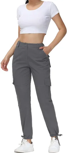Vista 3 de Women Cargo Pants High Waisted Casual Hiking Joggers Pants Adjustable Waist Cargos with 6 Pockets