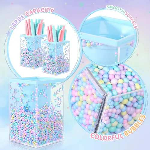 Vista 3 de Zonon 2 soportes para bolígrafos de burbujas para escritorio, lindo organizador de brochas de maquillaje y portalápices con un divertido diseño