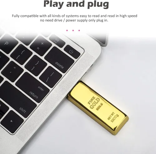 Vista 3 de BorlterClamp - Unidad flash USB de 32 GB con forma de barra dorada, unidad USB divertida para almacenamiento externo de datos