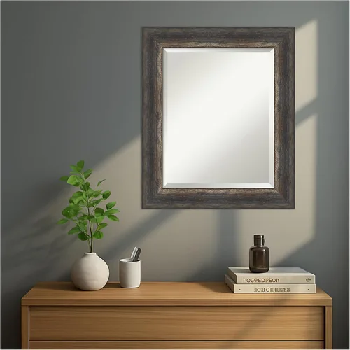 Vista 6 de Amanti Art Brown Wall Mirror 25x21 Bark Rustic Char Rectangle Bathroom Mirror for Wall Decor Living Room, Small Rustic Farmhouse Frame, Hangs