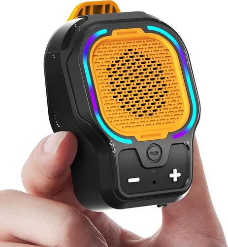 Vista 7 de Altavoz Bluetooth portátil, altavoz inalámbrico portátil con clip magnético, mini altavoz de sonido de alta fidelidad con 3 modos de luz, micrófono