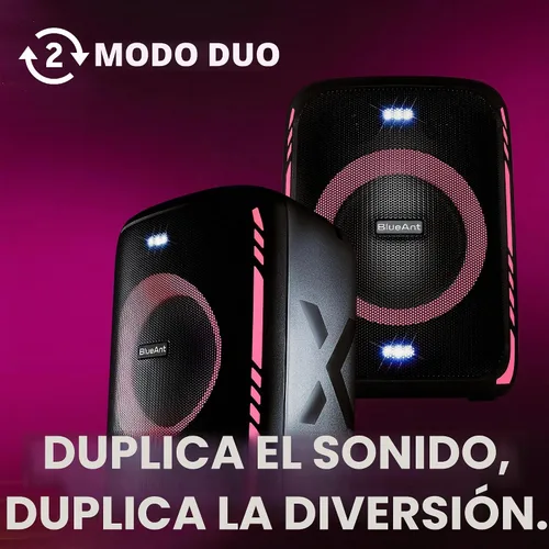 Vista 9 de BlueAnt X5i - Altavoz Bluetooth de 120 W, aumento de graves masivo con micrófonos inalámbricos duales para karaoke, espectáculo de luz LED, batería
