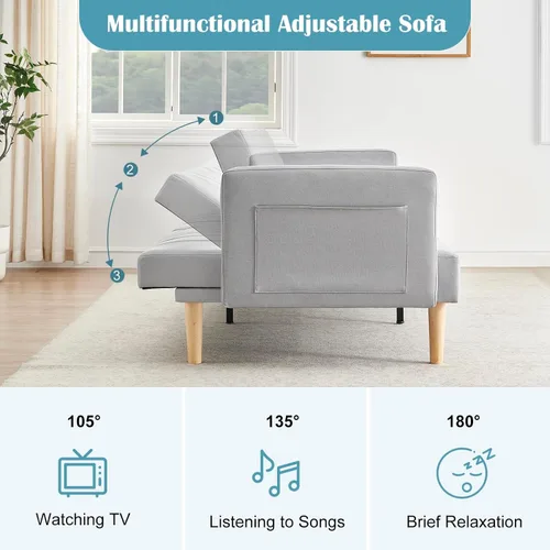 Vista 4 de IDEALHOUSE Sofá cama de lino futón 2024, sofá compacto y elegante para espacios pequeños, sofá doble plegable para sala de estar, dormitorio