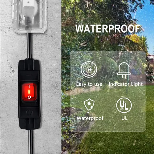 Vista 8 de Cable de extensión de interruptor de encendido/apagado impermeable para exteriores, resistente 125 V/250 V, cable SJTW negro (1.5 pies, negro)
