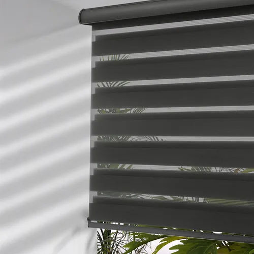 Vista 10 de MYshade - Persianas enrollables de cebra sin cordón con función de parada libre - Persianas traslúcidas de doble capa con filtración de luz y Blanco