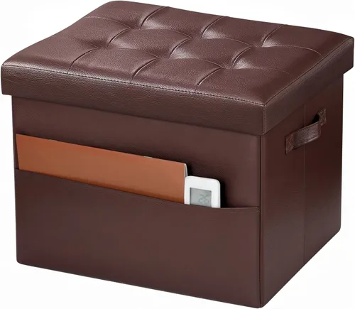 Vista 27 de Bsketa Otomana de Almacenamiento, Taburete Plegable con Asiento Acolchado de Espuma Más Gruesa, Otomana Pequeña de Cuero para Almacenamiento, Banco