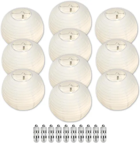 Vista 13 de Linternas de papel chino rosa con luces LED, paquete de 10