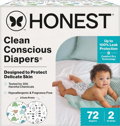 Vista 32 de The Honest Company Clean Conscious - Pañales para pieles delicadas, hasta un 100% a prueba de fugas, hipoalergénicos, sin fragancia, género neutro