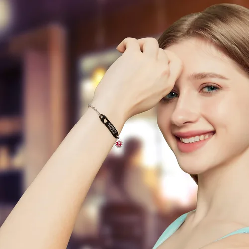 Vista 4 de Divoti Pulsera de identificación de alerta médica simple con cadena Rolo pre-grabada para mujer
