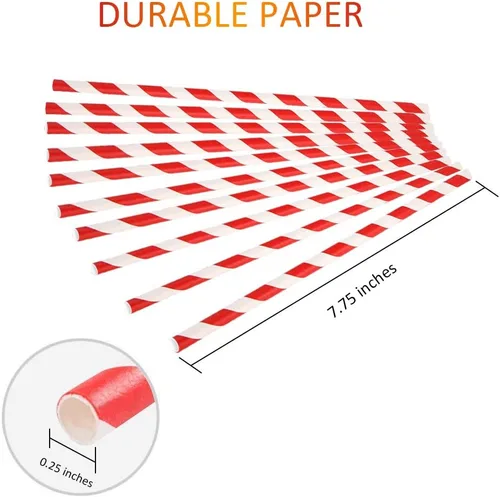 Vista 3 de Webake Pajitas de papel biodegradables a granel 200 pajitas de beber a rayas rojas, gran alternativa a pajitas desechables a pajitas de plástico