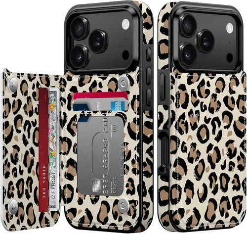 Vista 359 de LETO para iPhone 15 Pro Funda tipo cartera - Tapa tipo folio con patada - Diseños de moda - Tarjetero - Funda protectora para mujeres y niñas - 6.1