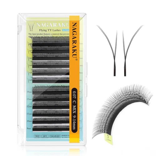 Vista 18 de NAGARAKU YY - Extensiones de pestañas, suministros Y, Lash 4D, Easy Fan, pestañas cruzadas de volumen ruso, pestañas YY, tejidas a mano, malla