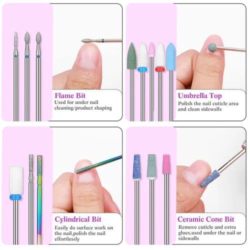 Vista 4 de Chumia Juego de 47 brocas de uñas de 3/32 pulgadas de diamante eléctrico de cerámica de gel acrílico, suministros de manicura, cutícula de carburo