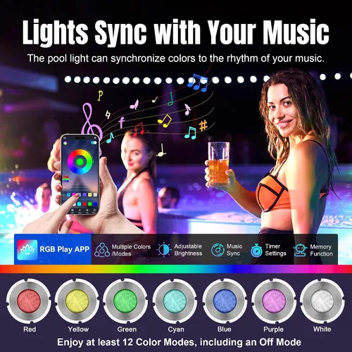 Vista 5 de Luz de Piscina de 1.5 Pulgadas LED RGBW Multicolor para Piscina Enterrada y Spa, IP68 Impermeable, AC 120V, Cable de 50 Pies con Controlador, APP