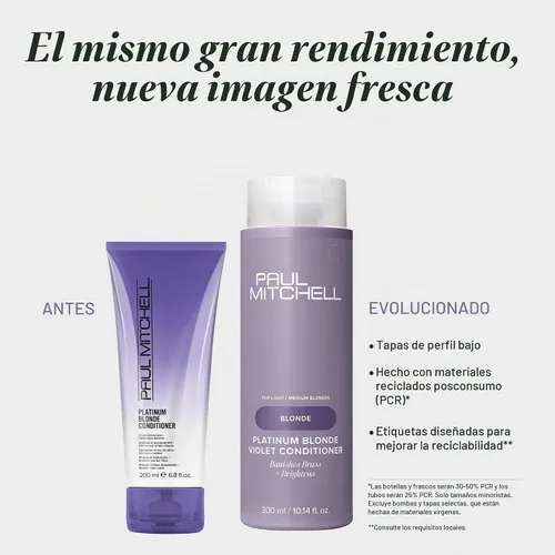 Vista 2 de Paul Mitchell Platinum Blonde Violet Conditioner, Banishes Brass + Brightens, Ideal for Light to Medium Blonde, Silver, Gray or White Hair