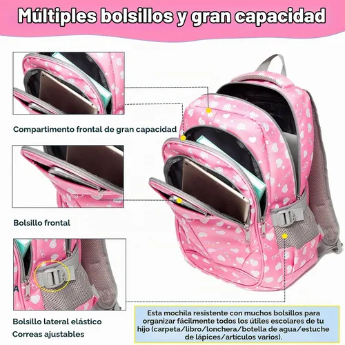 Vista 2 de BLUEFAIRY - Mochilas para niños y niñas, escuela primaria, jardín de niños Bubblegum Pink (rosado)