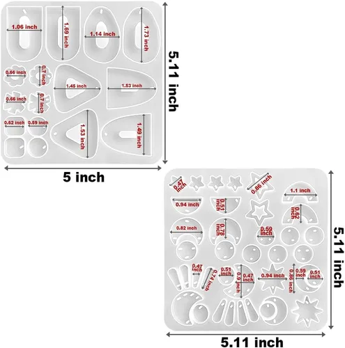 Vista 2 de RESINWORLD Aretes colgantes de varias piezas, molde de silicona, luna geométrica con conectores de aretes, moldes de resina, moldes de fundición