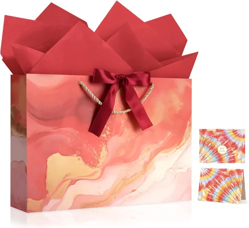 Vista 20 de JMANNI Bolsas de regalo, 3 piezas de tamaño mediano con cinta de lazo, bolsa de regalo de papel portátil, patrón de mármol, para cualquier ocasión
