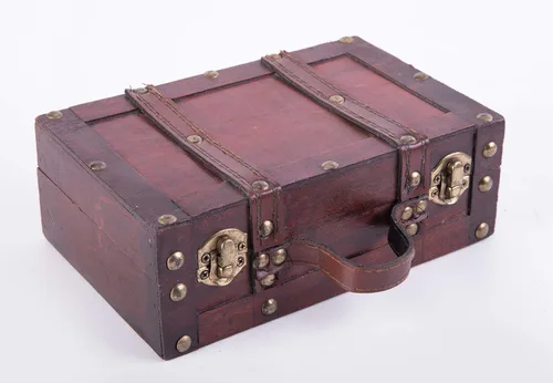 Vista 6 de Vintiquewise (TM). Caja decorativa pequeña con forma de velís antigua con correas.