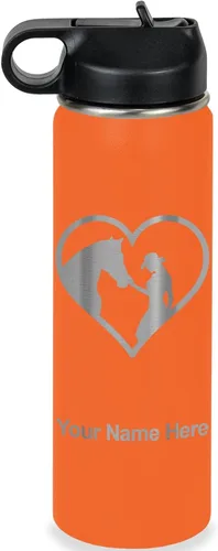 Vista 31 de LaserGram Botella de agua personalizada, corazón de vaquera de caballo, acero inoxidable de doble pared aislada al vacío con popote superior, regalo