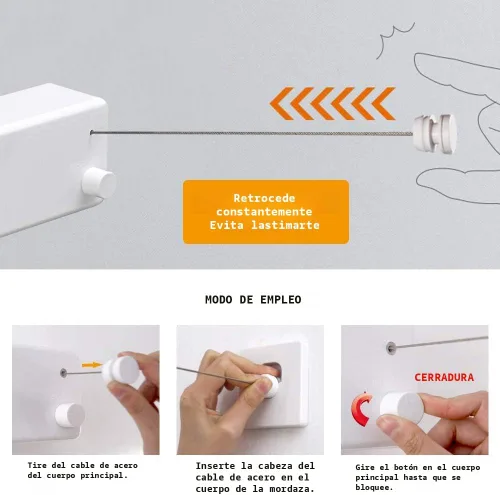 Vista 3 de Tendedero retráctil Línea de ropa para interiores y exteriores Línea de secado de ropa resistente Estante de secado de ropa montado