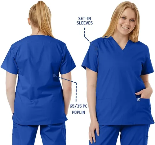 Vista 3 de Scrub Tops médicos unisex con cuello en V para yoga, tela suave, profesionales médicos, hospitales y laboratorios, ropa de trabajo para enfermeras