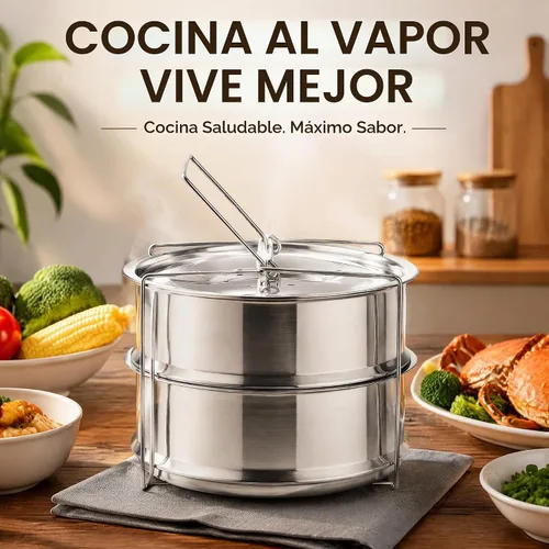 Vista 5 de WUWEOT - Compartimentos para cocción al vapor apilables, olla a presión de 2 niveles de acero inoxidable, accesorios para olla instantánea con asa