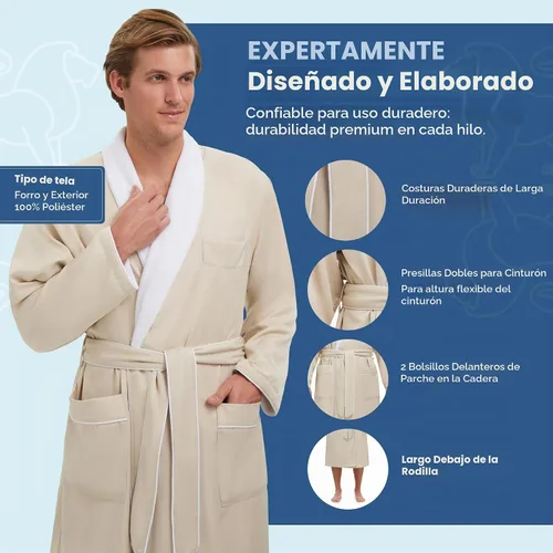 Vista 4 de Bata monarca/ciprés unisex de tejido suave y microfibra, color blanco Natural