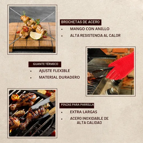 Vista 6 de Juego de parrilla BBQ de 11 piezas con caja de madera de arce grabada, herramientas de barbacoa de acero inoxidable premium con mangos de madera