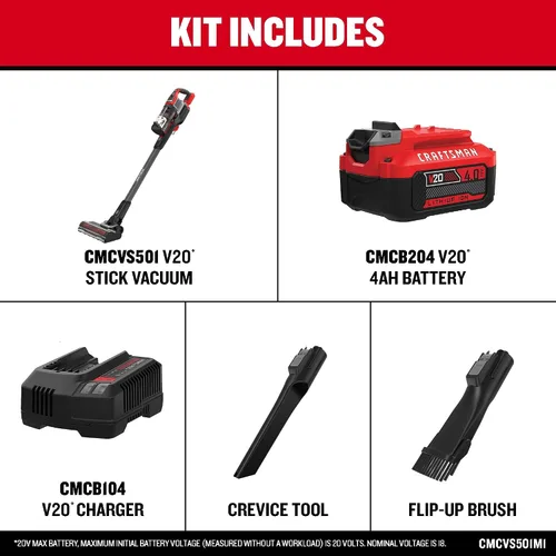 Vista 9 de CRAFTSMAN V20 Stick Vacuum Cordless Rechargeable,3 Speed, Lightweight, Powerful Suction, Brushless, Extended Runtime, Battery and Charger Included