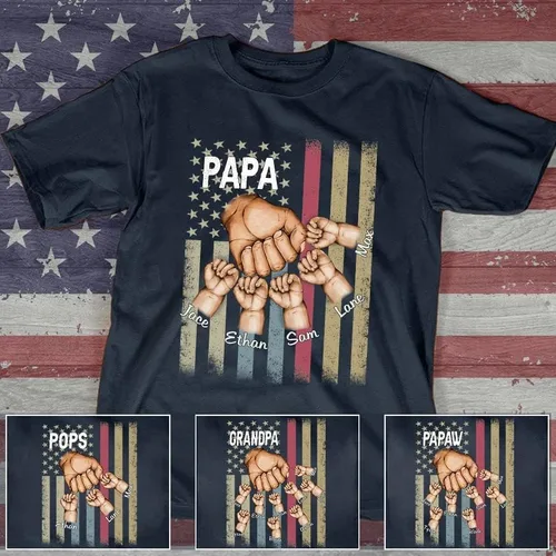Vista 2 de Bandera de Estados Unidos personalizada para hombre, para el Día del Padre, 4 de julio, primer regalo para papá, Poppop Pop Pop, con nombres