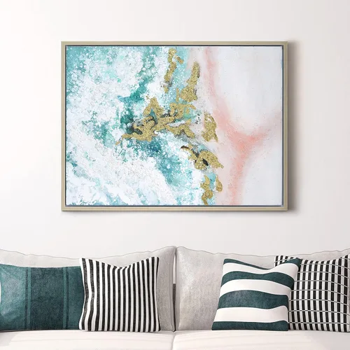 Vista 21 de Empire Art Direct Arte abstracto para pared, lienzo pintado a mano con textura por Martin Edwards, marco negro, 24 x 48 pulgadas, goteo nevado 1