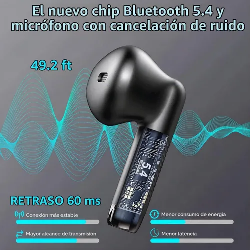 Vista 3 de Auriculares inalámbricos, auriculares Bluetooth 5.4, graves estéreo, auriculares Bluetooth en el oído con cancelación de ruido, auriculares IP7 Negro