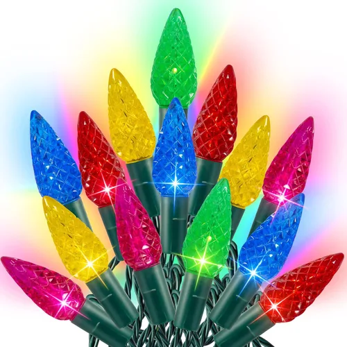 Vista 7 de Dazzle Bright Tira de luces de Navidad C6, 100 LED de 33 pies, luces de Navidad para exteriores, impermeables, conectables, 8 modos de luces
