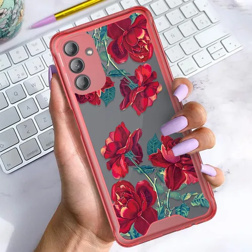 Vista 5 de Funda compatible para Samsung Galaxy A13, funda para Galaxy A13, material acrílico a prueba de golpes, con hermoso patrón de rosa para Samsung