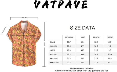 Vista 7 de VATPAVE Camisas de manga corta con botones de calabaza de Halloween para hombre
