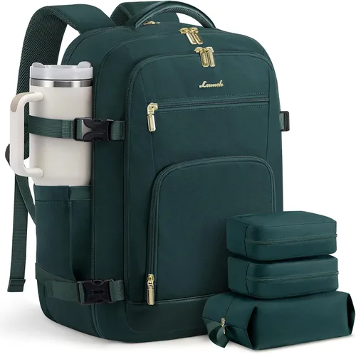 Vista 37 de LOVEVOOK Mochila de viaje para mujer y hombre, Beige, Mochilas de viaje